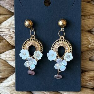 Elegant Gold and White Floral Earrings